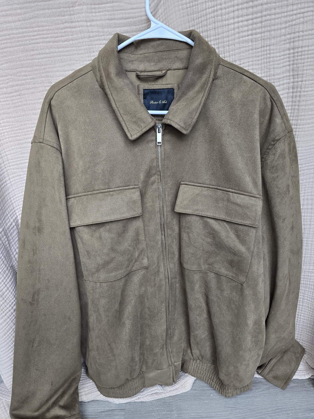 Men's Olive Suede Zip Bomber Jacket Size Xl